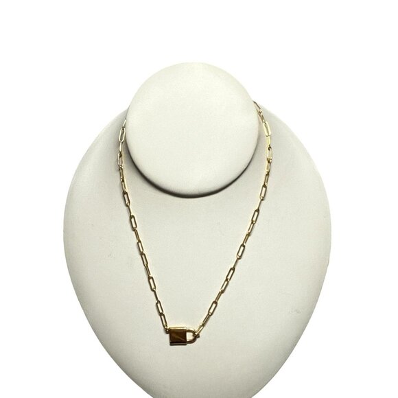J. Crew Gold Tone Chain Necklace with Padlock Pendant Women's Fashion Jewelry - Picture 2 of 8